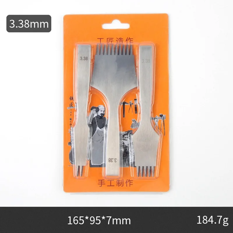 3Pcs DIY Leather Pricking Punch Tool Set 2 / 5 / 10 Tooth Tool Steel Chisel - 3.38mm