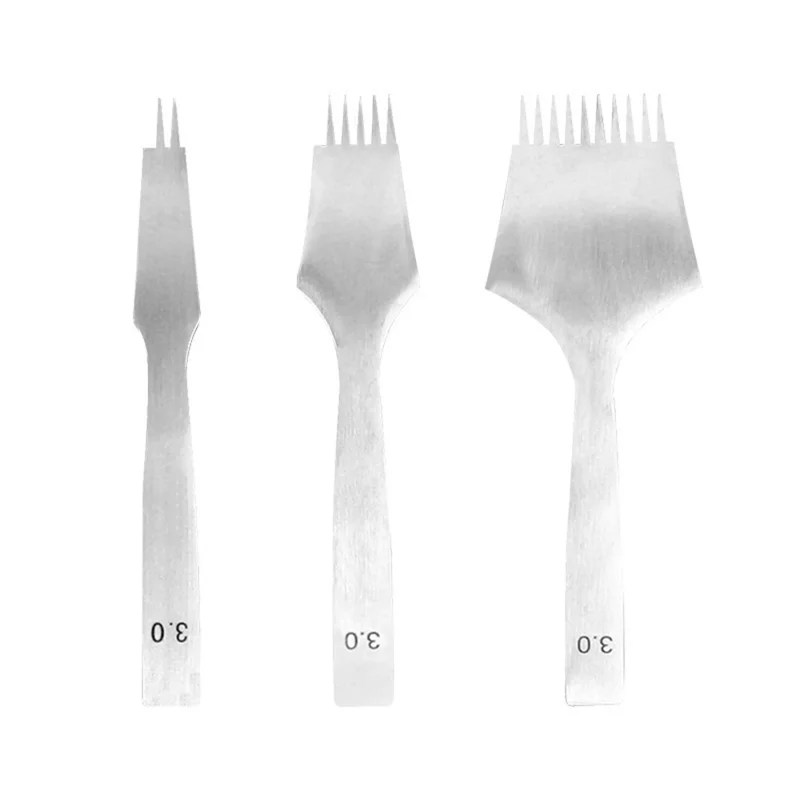 3Pcs DIY Leather Pricking Punch Tool Set 2 / 5 / 10 Tooth Tool Steel Chisel - 3.38mm