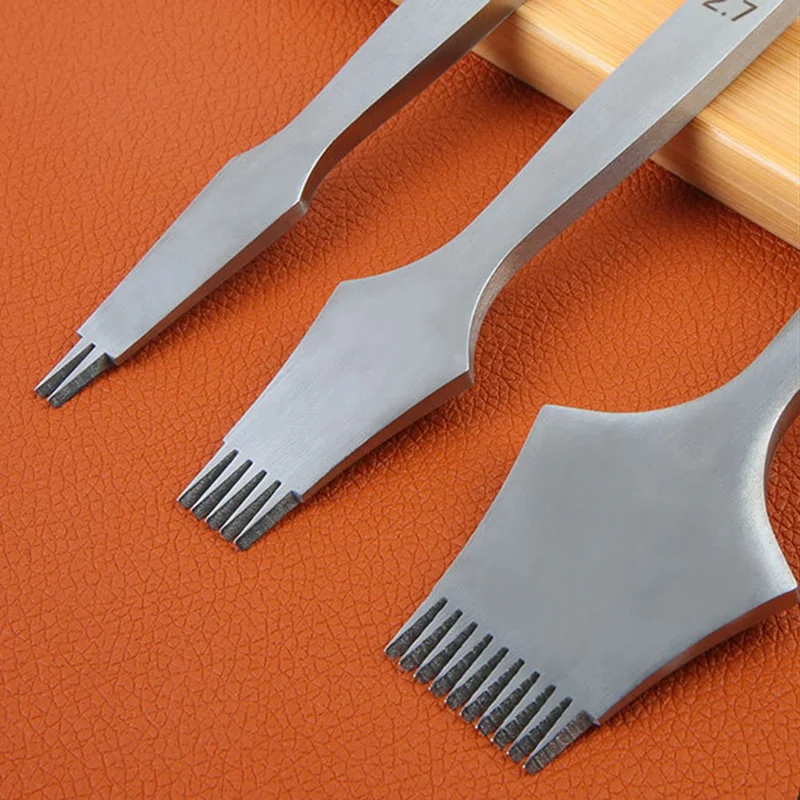 3Pcs DIY Leather Pricking Punch Tool Set 2 / 5 / 10 Tooth Tool Steel Chisel - 3.38mm