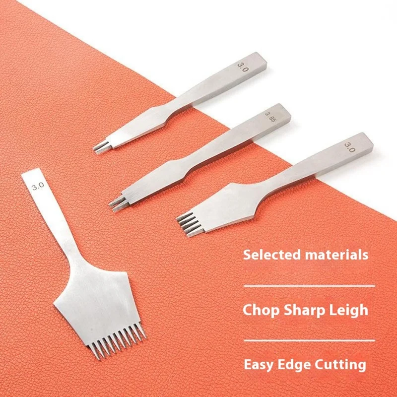 3Pcs DIY Leather Pricking Punch Tool Set 2 / 5 / 10 Tooth Tool Steel Chisel - 3.38mm