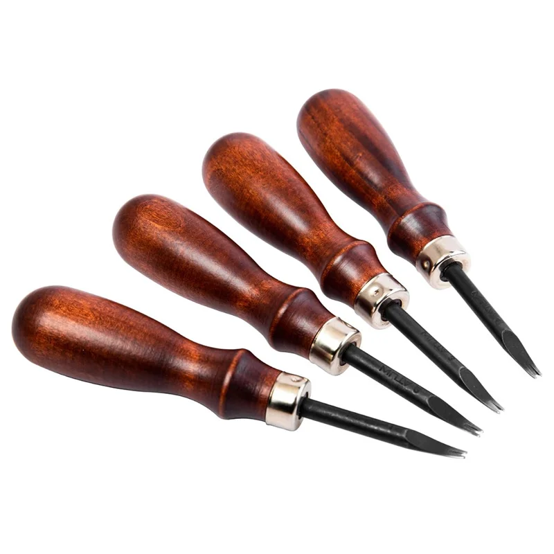 4Pcs Leather Edge Beveler Set High Carbon Steel DIY Vegetable Tanned Leather Skiving Tool