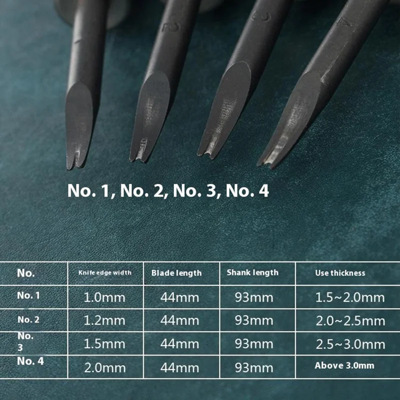 4Pcs Leather Edge Beveler Set High Carbon Steel DIY Vegetable Tanned Leather Skiving Tool