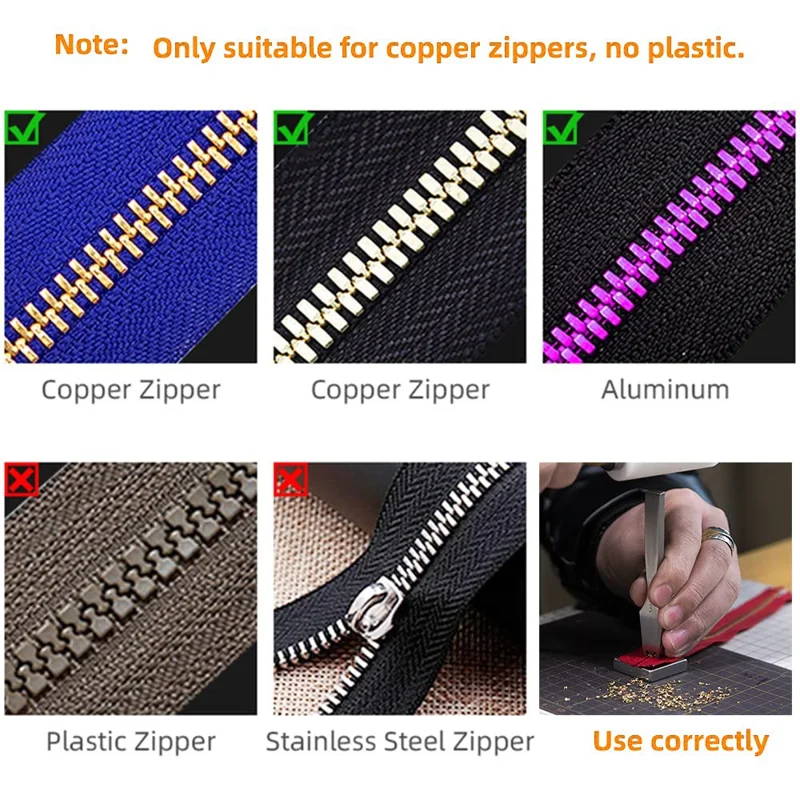 2Pcs Zipper Teeth Remover Stainless Steel Zipper Repair DIY Leather Craft Tools with 1 Block