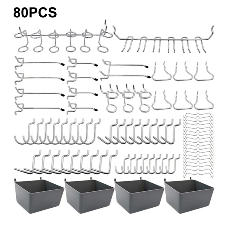 4 Aufbewahrungsboxen mit 80 Lochbretthaken - Multifunktionale Wandmontage Organizer Werkzeug Halterung Set