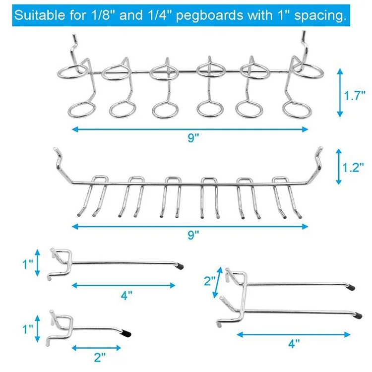 4 Aufbewahrungsboxen mit 80 Lochbretthaken - Multifunktionale Wandmontage Organizer Werkzeug Halterung Set