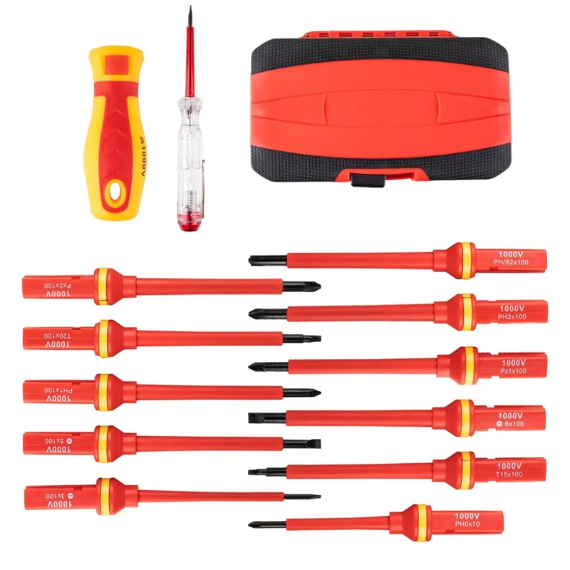 13Pcs Phillips Flathead Insulated Screwdriver Set High Voltage Electrician Tool Kit with Storage Case