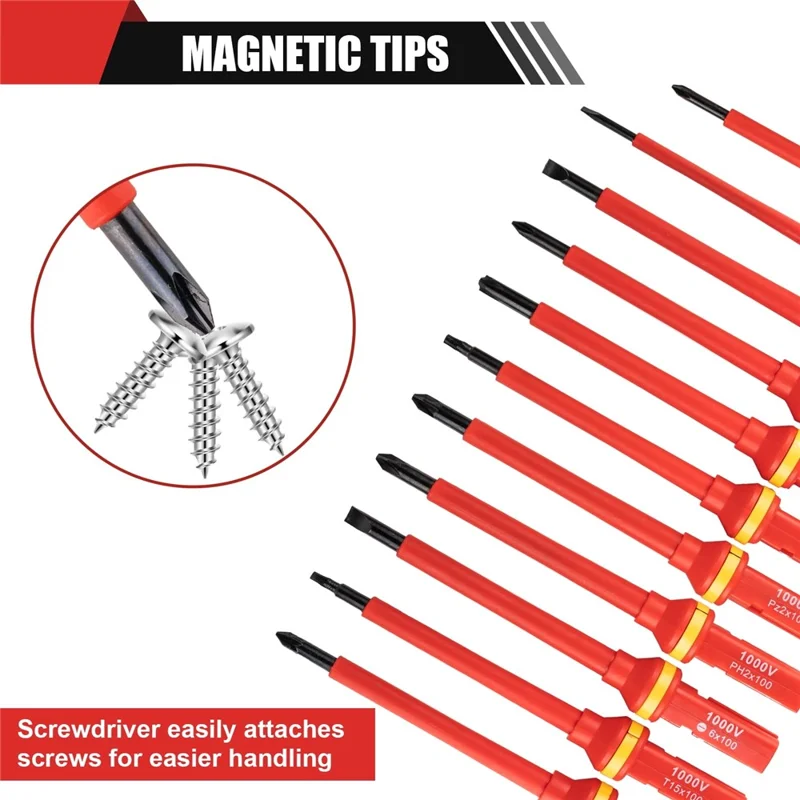 13Pcs Phillips Flathead Insulated Screwdriver Set High Voltage Electrician Tool Kit with Storage Case