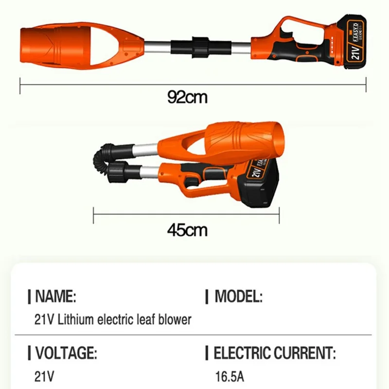 Foldable Cordless Leaf Blower High Power Electric Snow Dust Blower Handheld Fan for Garden / Outdoor Cleaning - Orange