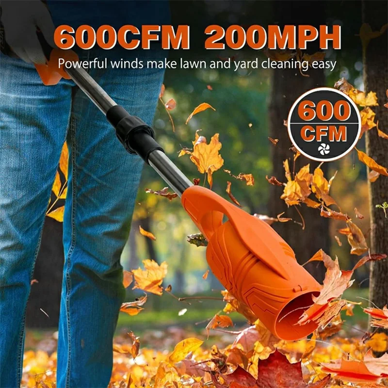 Foldable Cordless Leaf Blower High Power Electric Snow Dust Blower Handheld Fan for Garden / Outdoor Cleaning - Orange