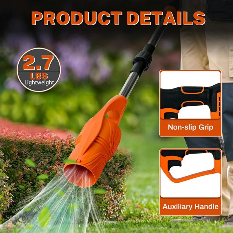 Foldable Cordless Leaf Blower High Power Electric Snow Dust Blower Handheld Fan for Garden / Outdoor Cleaning - Orange