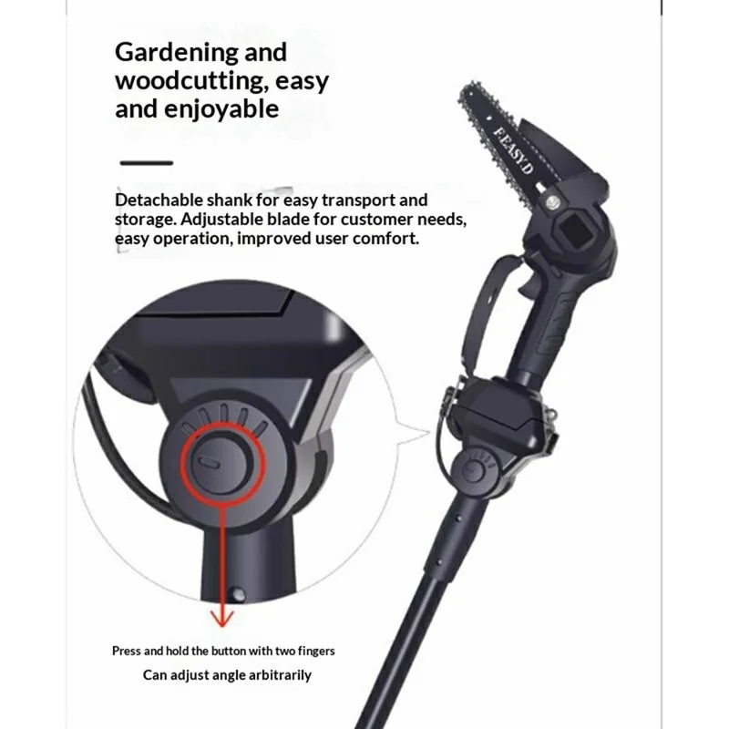 F.EASY.D High Branch Handheld Mini Electric Chainsaw Cordless Lithium-Ion Saw One-Handed with Removable Telescopic Pole for Orchard High Branch Pruning