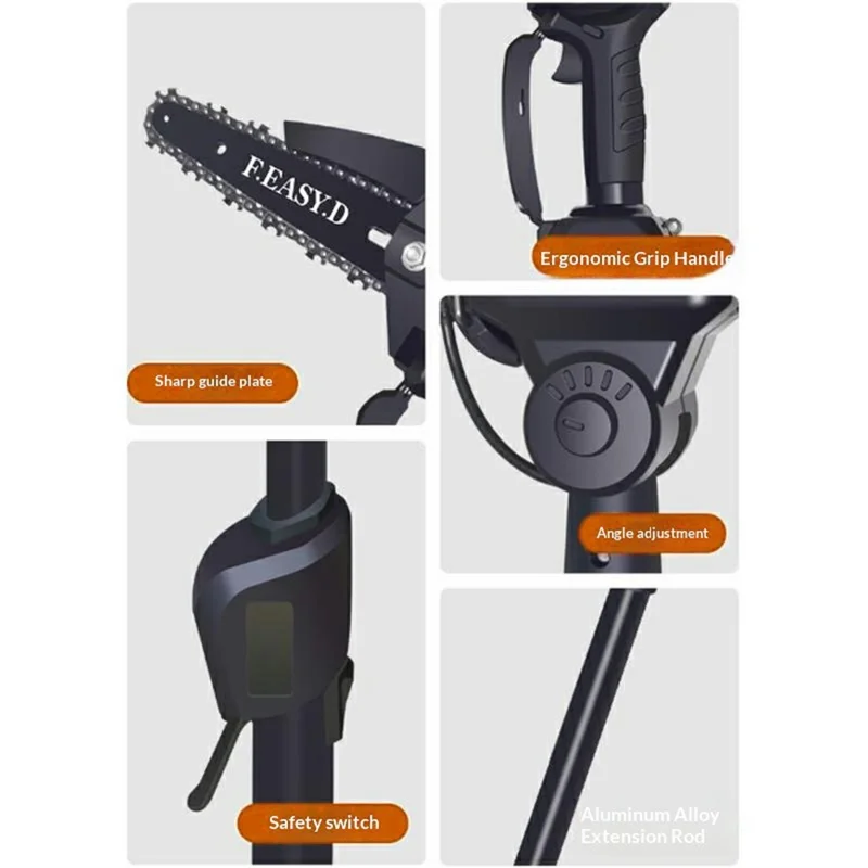 F.EASY.D High Branch Handheld Mini Electric Chainsaw Cordless Lithium-Ion Saw One-Handed with Removable Telescopic Pole for Orchard High Branch Pruning