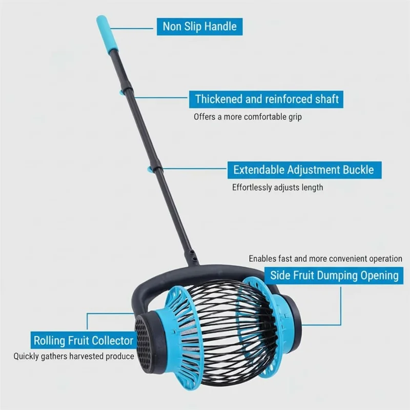 6L Large Capacity Nut Collector Rubber Roller Ergonomic Gathering Tool with Adjustable Aluminum Telescopic Pole for Nuts Soft Toy Balls