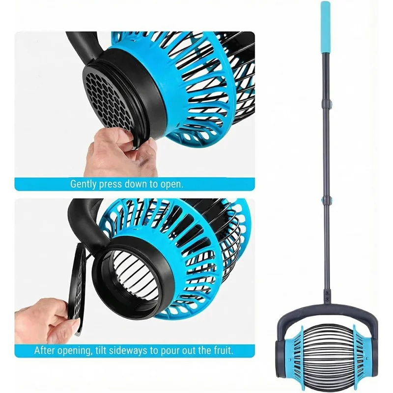 6L Large Capacity Nut Collector Rubber Roller Ergonomic Gathering Tool with Adjustable Aluminum Telescopic Pole for Nuts Soft Toy Balls