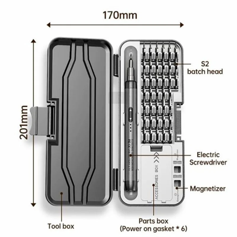 46 in 1 Precision Electric Screwdriver Set Rechargeable Cordless Torque Tool Kit for Mobile Cell computer Repair - Grey