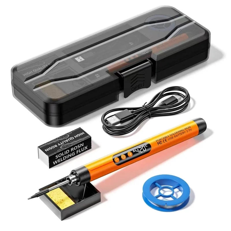 Kit de fer à souder rechargeable USB, fer à souder portable sans fil avec affichage numérique et contrôle de température - Orange