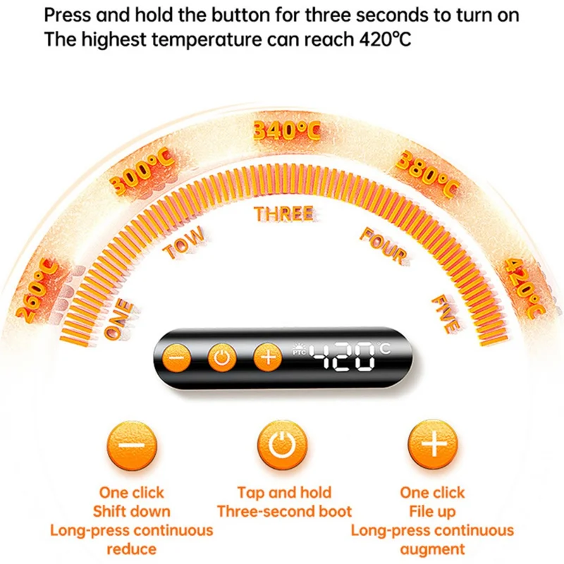 Kit de fer à souder rechargeable USB, fer à souder portable sans fil avec affichage numérique et contrôle de température - Orange