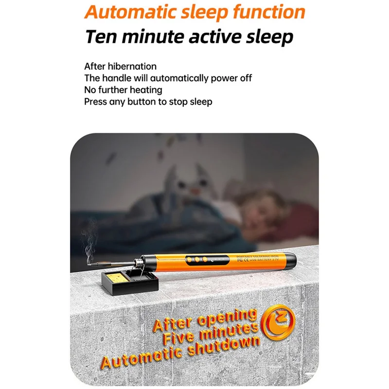 Kit de fer à souder rechargeable USB, fer à souder portable sans fil avec affichage numérique et contrôle de température - Orange