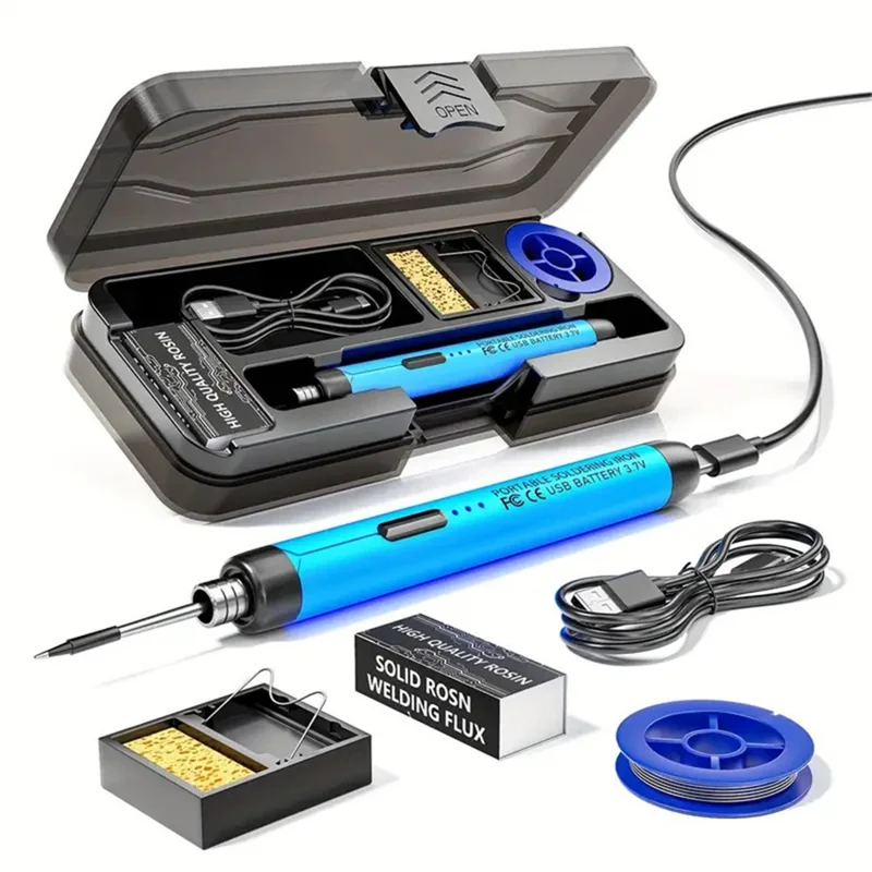 USB Rechargeable Soldering Iron Kit Portable Wireless Digital Display Temperature Control Soldering Iron - Blue