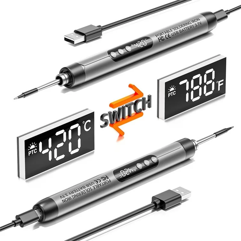 USB Rechargeable Soldering Iron Kit Portable Wireless Digital Display Temperature Control Soldering Iron - Blue