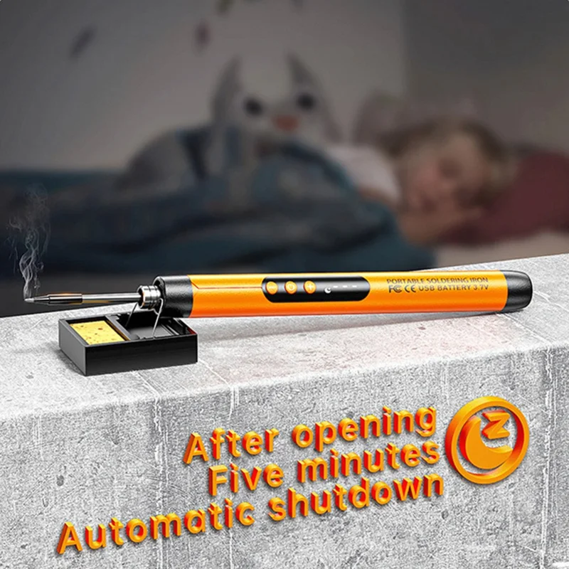 Kit di saldatura con 3 punte intercambiabili, saldatore portatile senza fili ricaricabile via USB con display digitale - Arancione