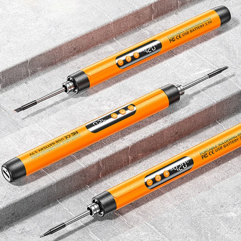 Kit di saldatura con 3 punte intercambiabili, saldatore portatile senza fili ricaricabile via USB con display digitale - Arancione