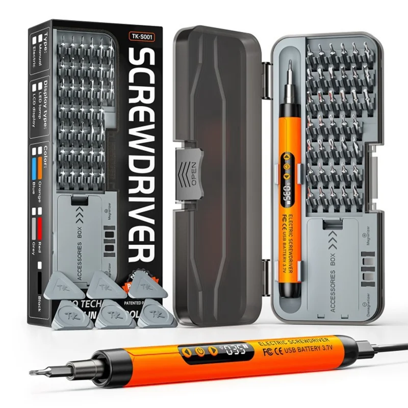 47 in 1 Electric Screwdriver Set Digital Display USB Rechargeable PC Phone Repair Tool Kit - Orange