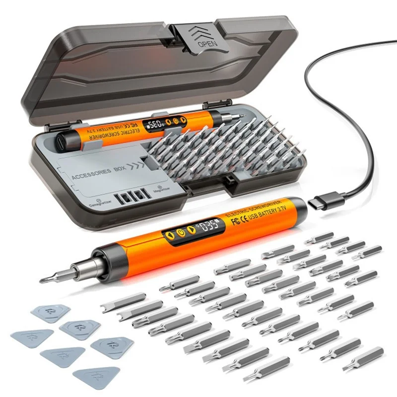 47 in 1 Electric Screwdriver Set Digital Display USB Rechargeable PC Phone Repair Tool Kit - Orange