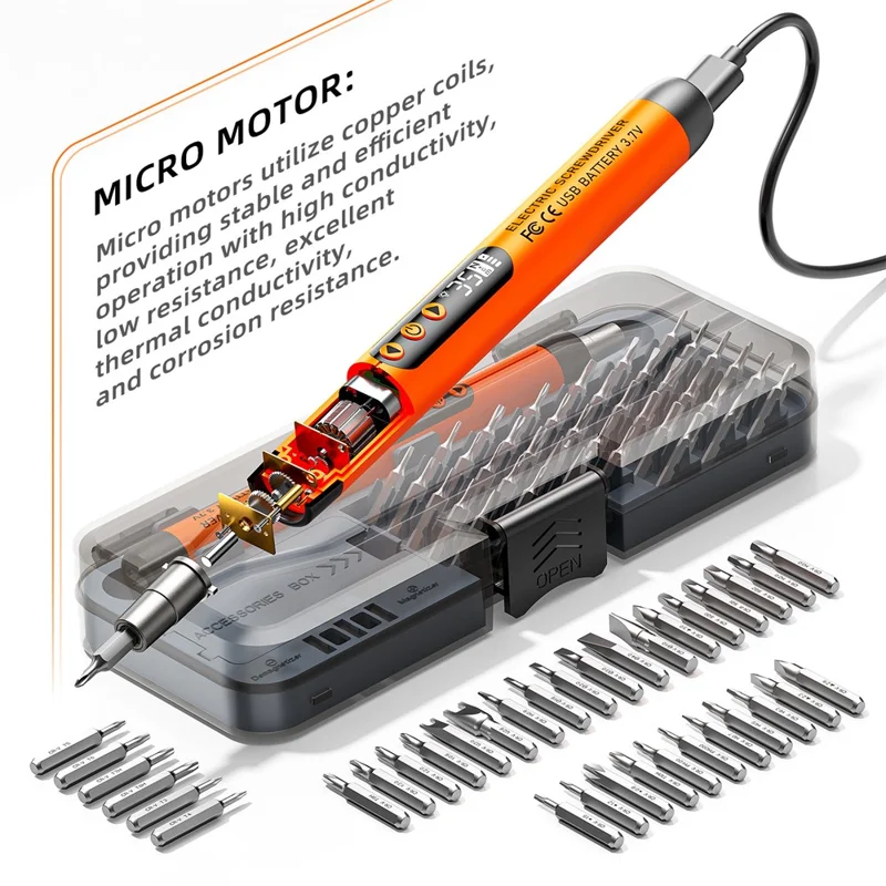 47 in 1 Electric Screwdriver Set Digital Display USB Rechargeable PC Phone Repair Tool Kit - Orange