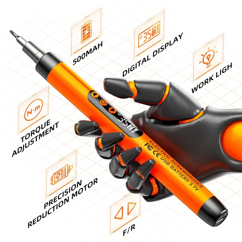 47 in 1 Electric Screwdriver Set Digital Display USB Rechargeable PC Phone Repair Tool Kit - Orange