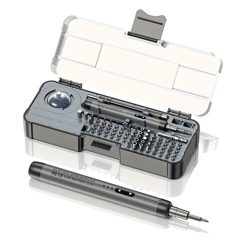 88Pcs Electric Screwdriver Set 3.7V Cordless Magnetic Precision Repair Tool Kit for Electronics Repair - Grey