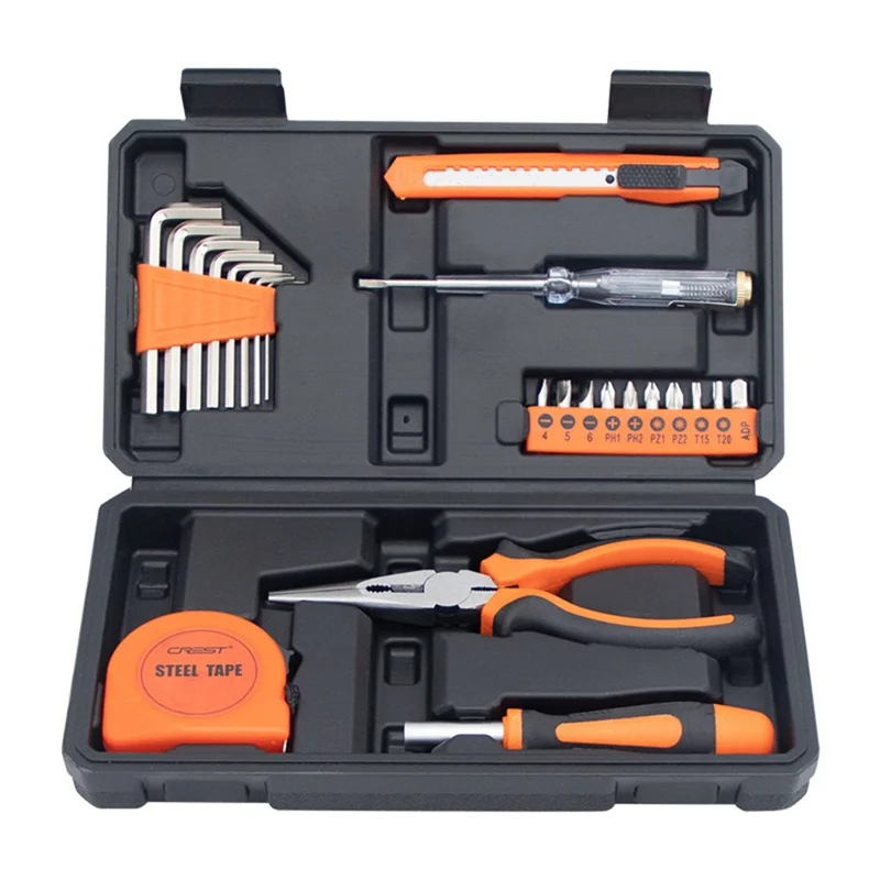 CREST 23Pcs Household Tool Kit Set Screwdriver Repair Toolbox for Home Maintenance - Orange
