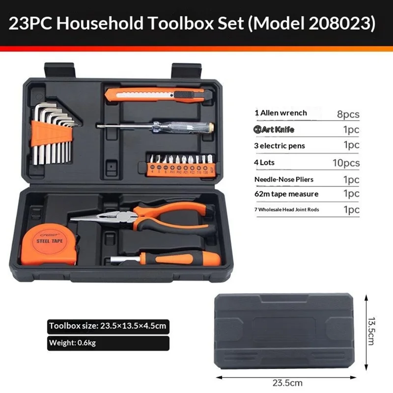 CREST 23Pcs Household Tool Kit Set Screwdriver Repair Toolbox for Home Maintenance - Orange