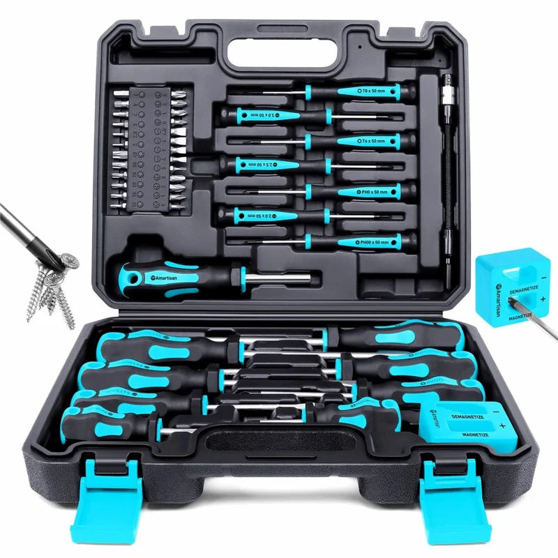 43-tlg. Magnet-Schraubendreher-Set aus Chrom-Vanadium-Stahl mit Aufbewahrungsbox für die Elektronikreparatur – Blau