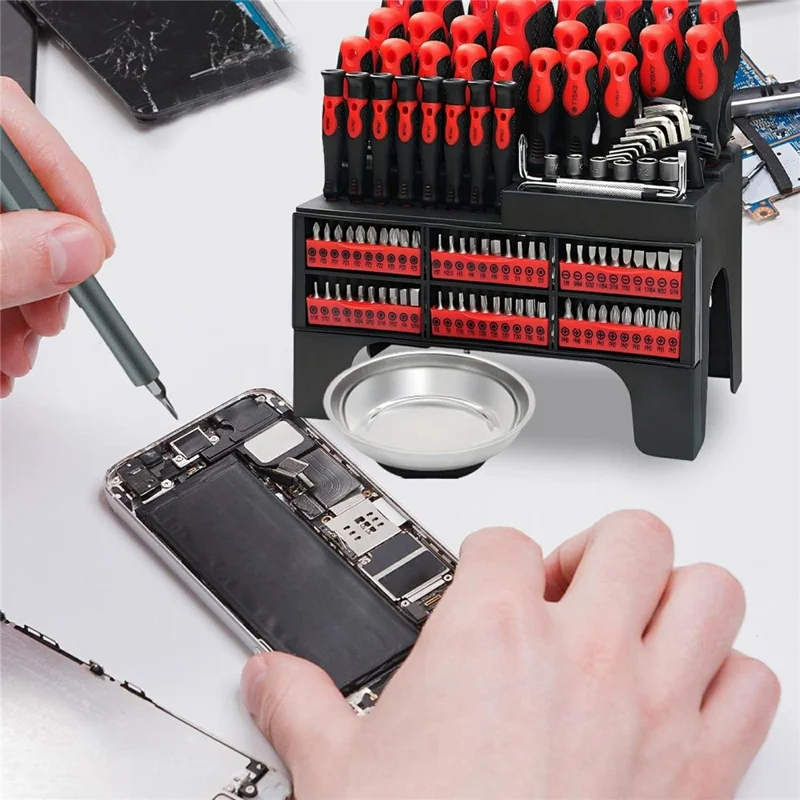 118Pcs Magnetic Screwdriver Set with Magnetizer Demagnetizer Tool Kit for Electronics Repair - Red