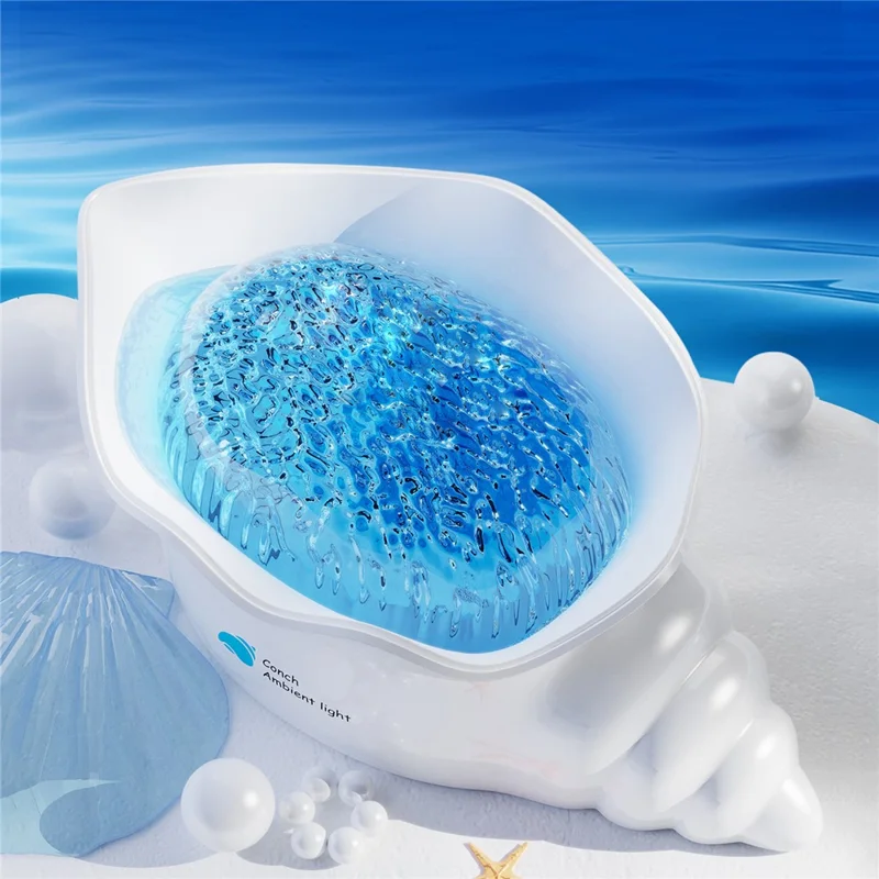 Y-10 Projecteur de Nuit en Forme de Coquille Conque, Lampe de Projection avec Effet d'Ondulation d'Eau Dynamique et Bruit Blanc Intégré, 2000 mAh, pour Chambre à Coucher