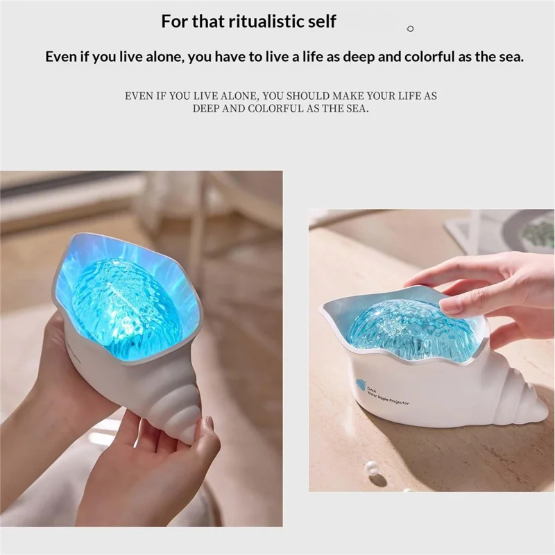 Y-10 Projecteur de Nuit en Forme de Coquille Conque, Lampe de Projection avec Effet d'Ondulation d'Eau Dynamique et Bruit Blanc Intégré, 2000 mAh, pour Chambre à Coucher