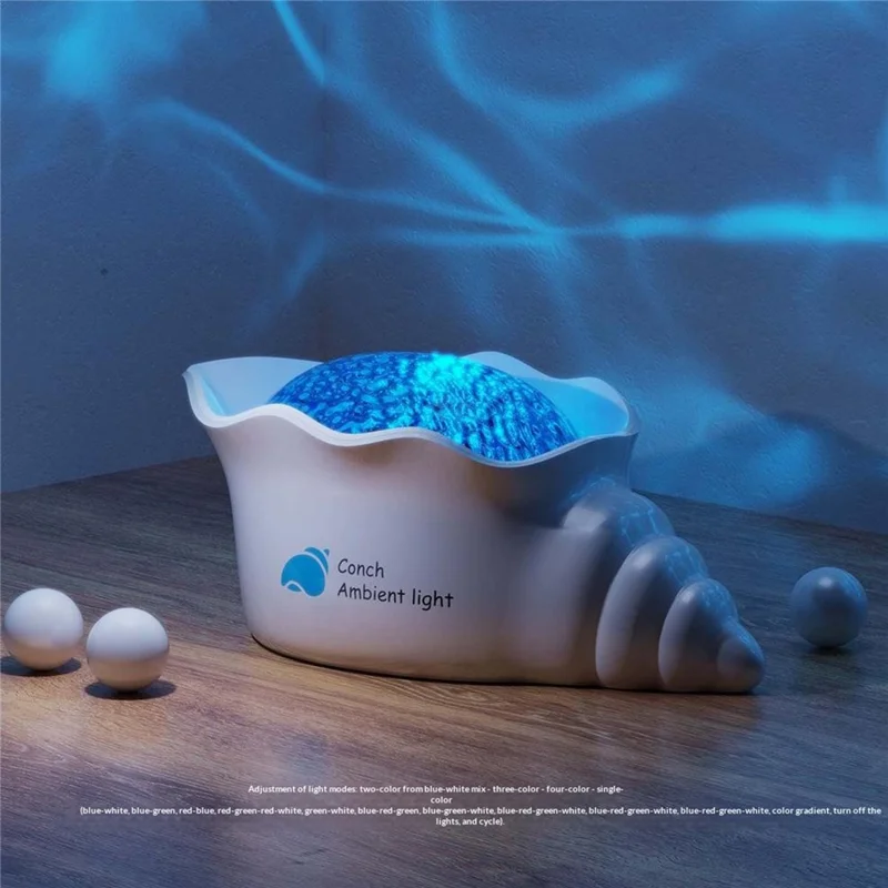 Y-10 Projecteur de Nuit en Forme de Coquille Conque, Lampe de Projection avec Effet d'Ondulation d'Eau Dynamique et Bruit Blanc Intégré, 2000 mAh, pour Chambre à Coucher