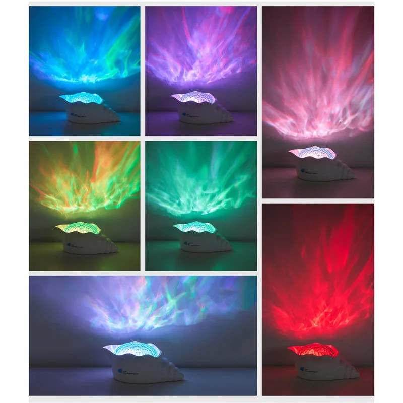 Y-10 Projecteur de Nuit en Forme de Coquille Conque, Lampe de Projection avec Effet d'Ondulation d'Eau Dynamique et Bruit Blanc Intégré, 2000 mAh, pour Chambre à Coucher