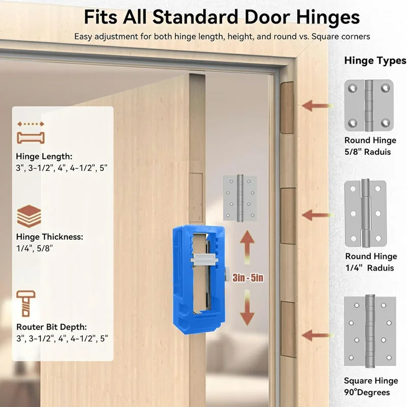 Kit regolabile per incassatura cerniere per porte, guida per fresatura per l'installazione di cerniere da 3-5 pollici - Blu