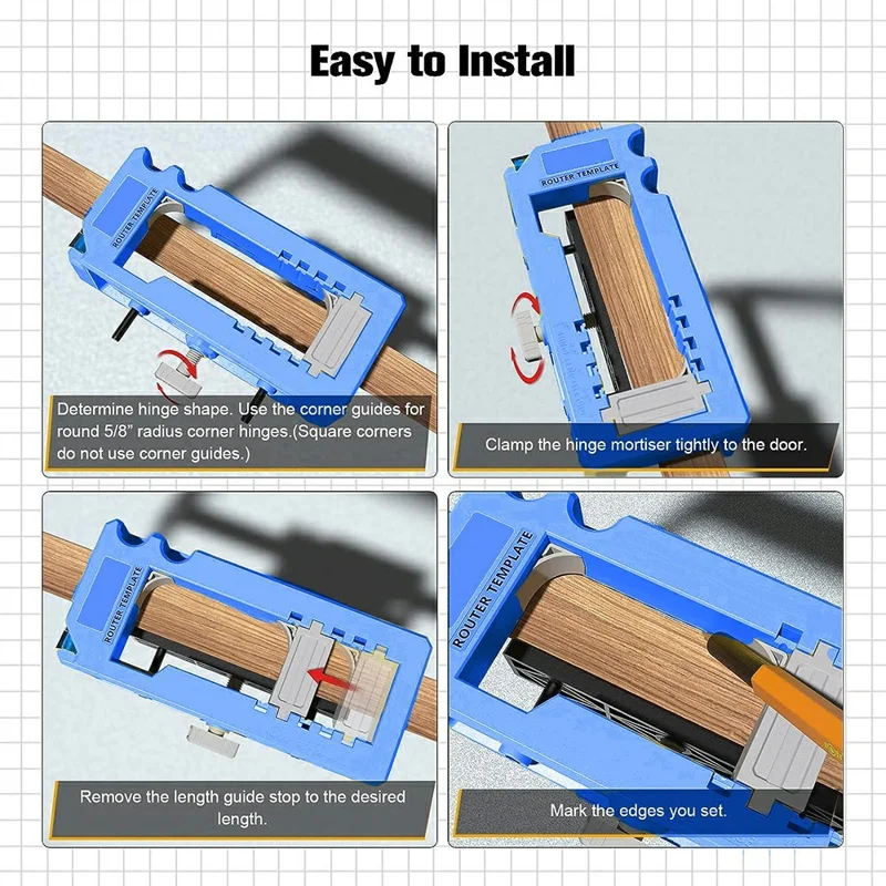 Kit regolabile per incassatura cerniere per porte, guida per fresatura per l'installazione di cerniere da 3-5 pollici - Blu