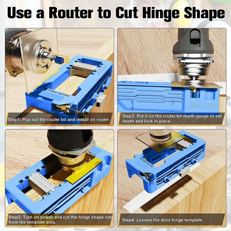 Kit regolabile per incassatura cerniere per porte, guida per fresatura per l'installazione di cerniere da 3-5 pollici - Blu