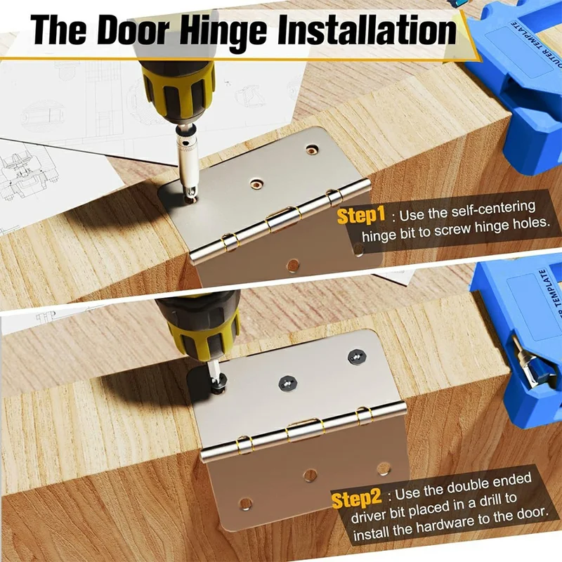 Kit regolabile per incassatura cerniere per porte, guida per fresatura per l'installazione di cerniere da 3-5 pollici - Blu