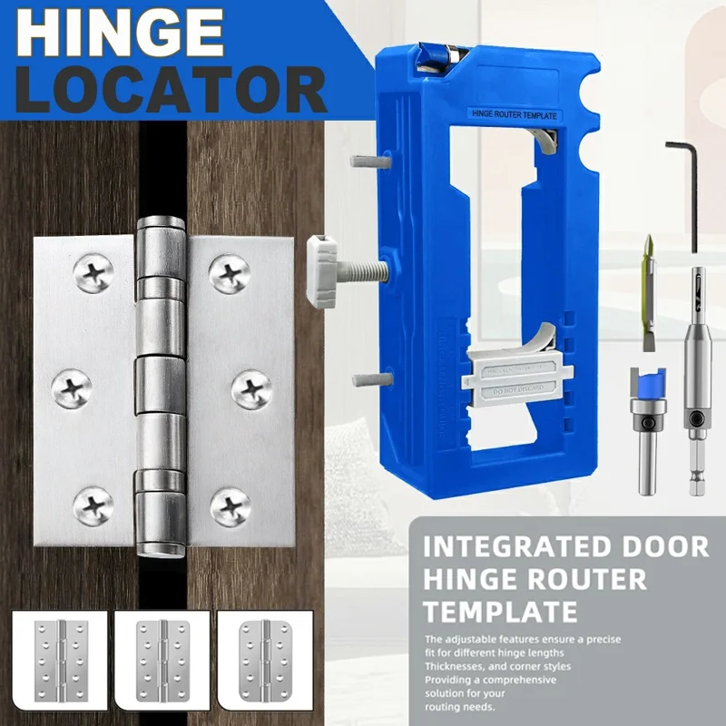 Kit regolabile per incassatura cerniere per porte, guida per fresatura per l'installazione di cerniere da 3-5 pollici - Blu