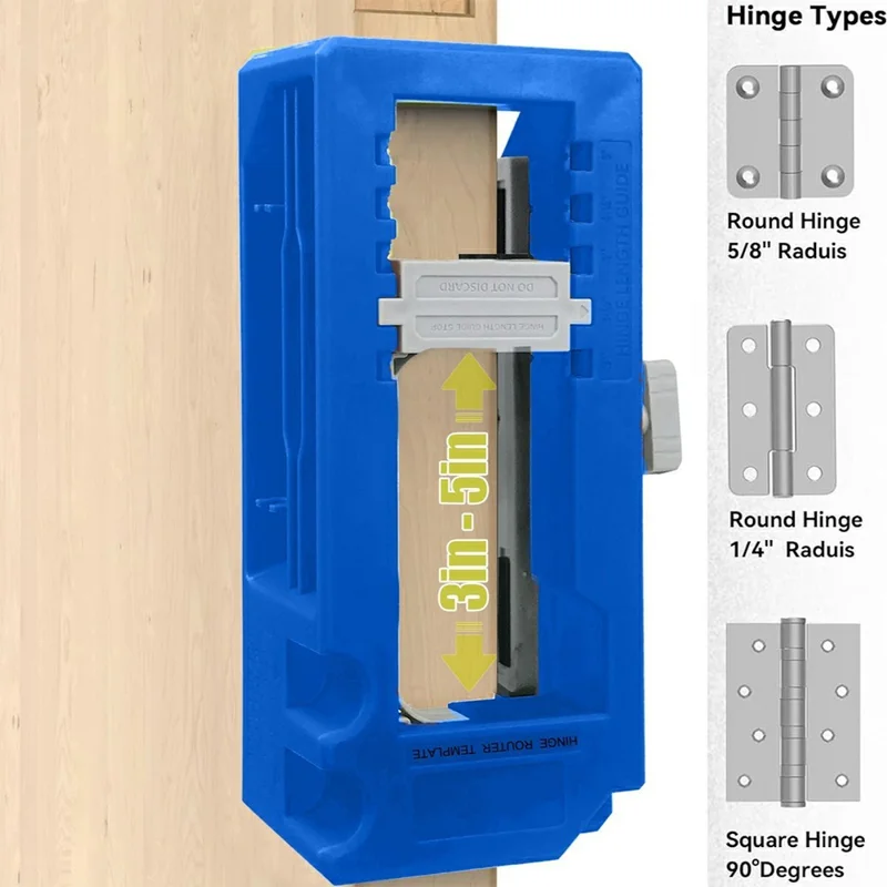 Kit regolabile per incassatura cerniere per porte, guida per fresatura per l'installazione di cerniere da 3-5 pollici - Blu