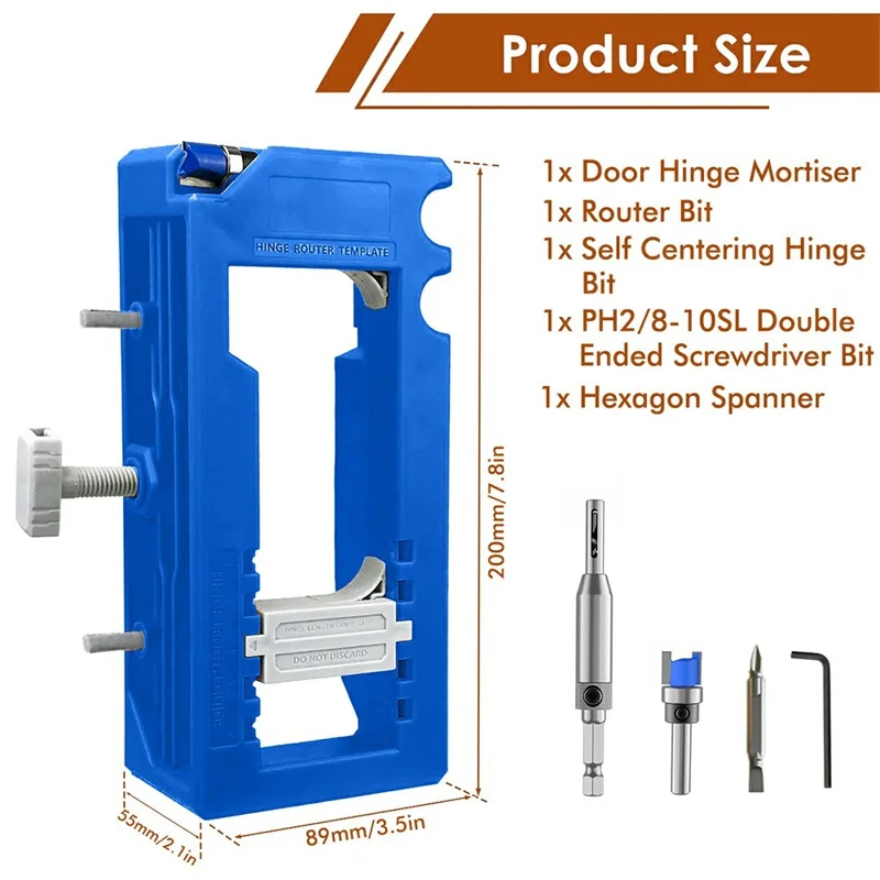 Kit regolabile per incassatura cerniere per porte, guida per fresatura per l'installazione di cerniere da 3-5 pollici - Blu