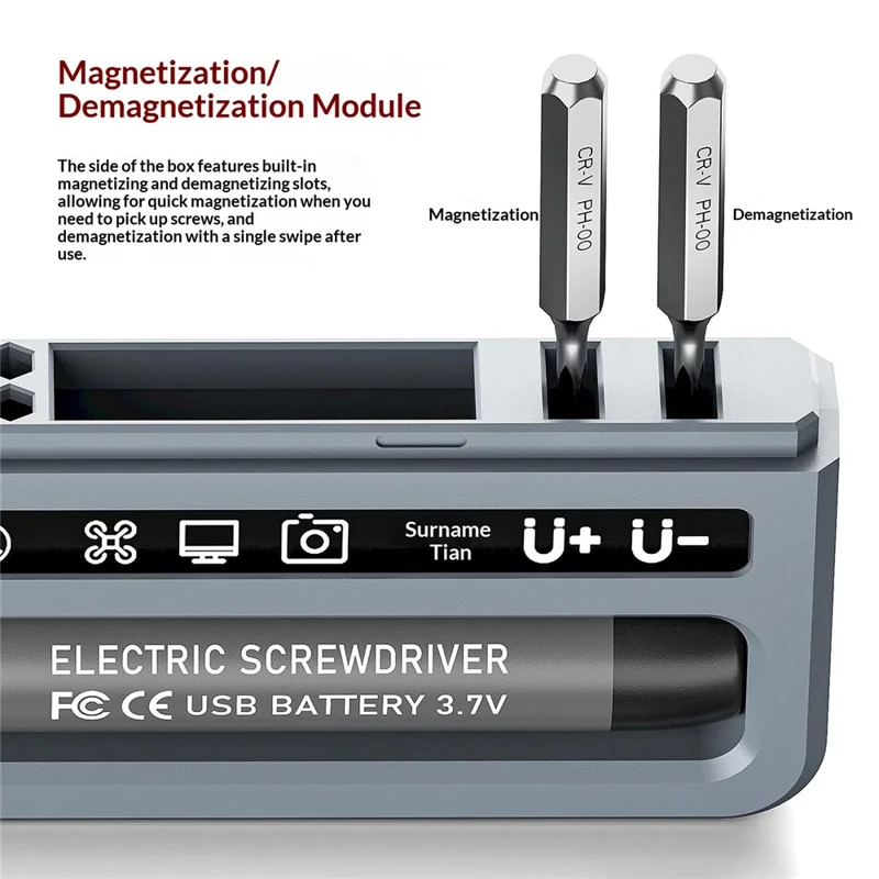 32-in-1-Präzisions-Elektroschrauber-Set, Typ-C, wiederaufladbares Werkzeug-Kit für die Reparatur elektronischer Geräte – Grau
