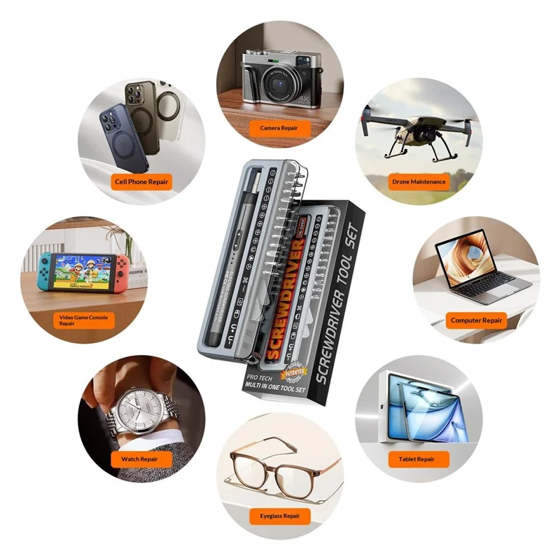 32-in-1-Präzisions-Elektroschrauber-Set, Typ-C, wiederaufladbares Werkzeug-Kit für die Reparatur elektronischer Geräte – Grau