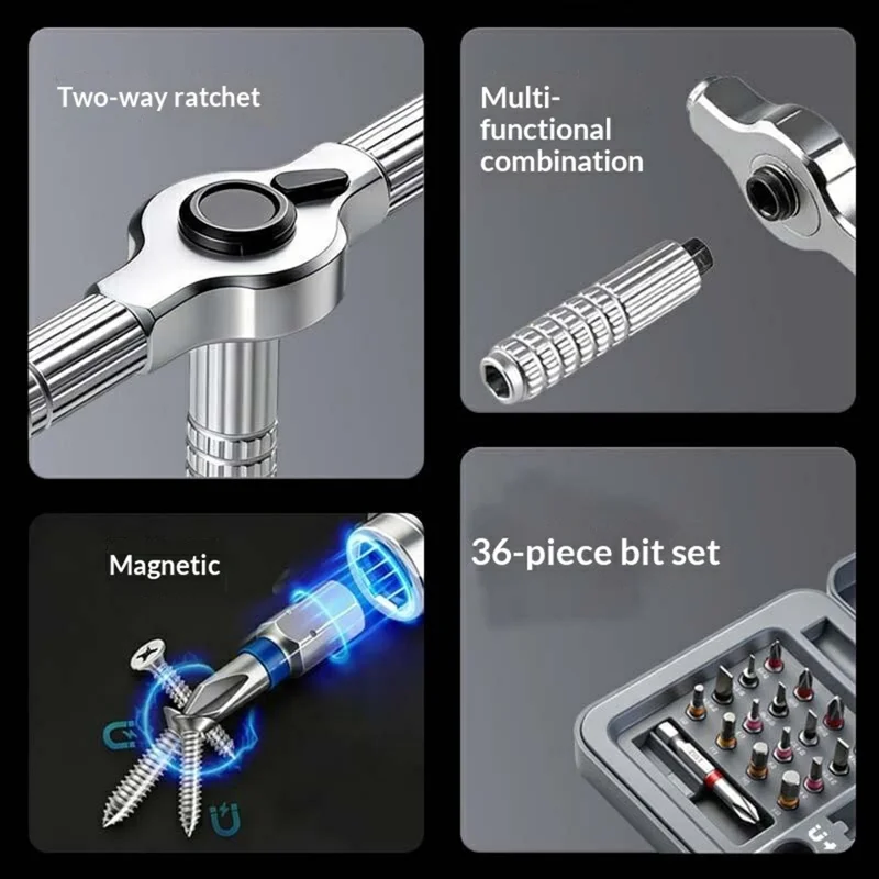 42Pcs Ratchet Screwdriver Bit Set CRV Alloy Steel Two-Way Magnetic Tool Kit