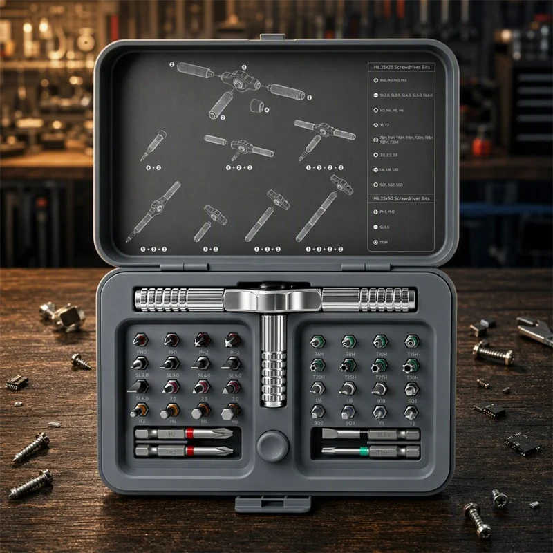 42Pcs Ratchet Screwdriver Bit Set CRV Alloy Steel Two-Way Magnetic Tool Kit